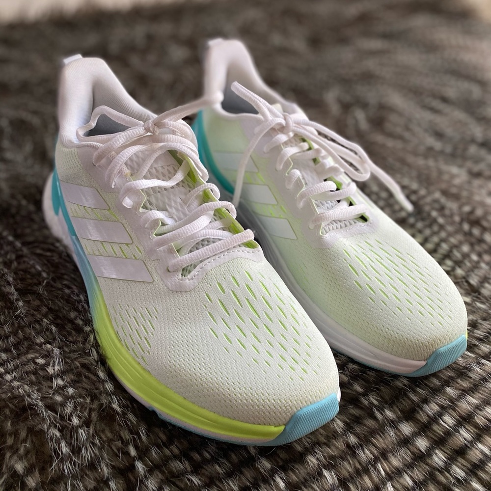 Adidas boost tennis shoes, white, 8.5 women’s.